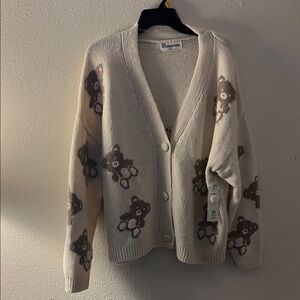 Wild Fable Cream and Brown Bear Cardigan